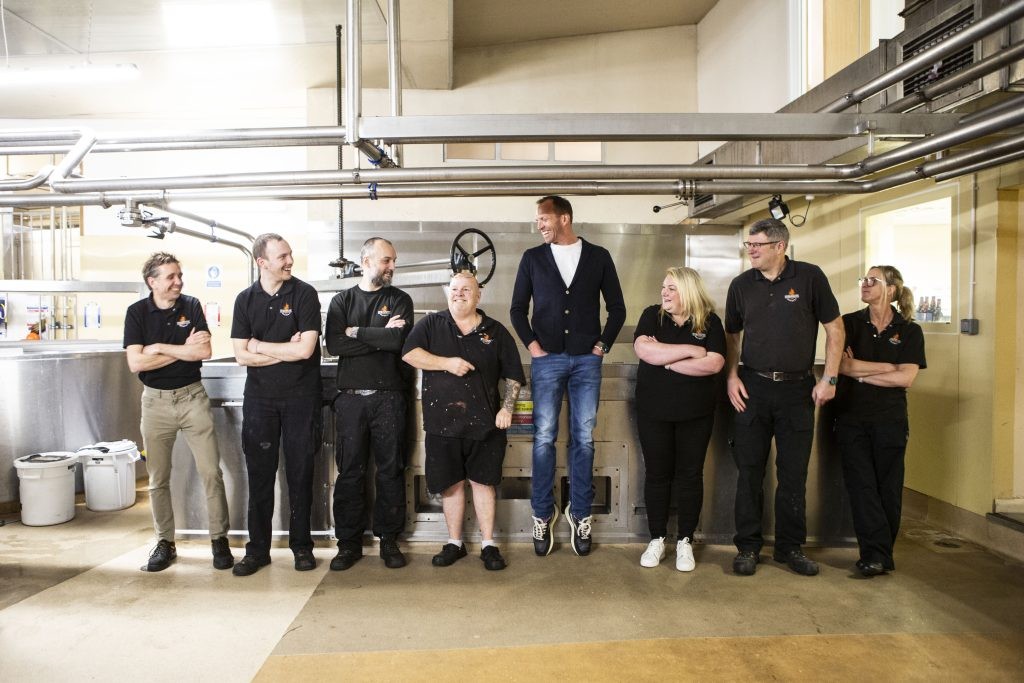 The brew team at Unicorn Brewery on the last brew