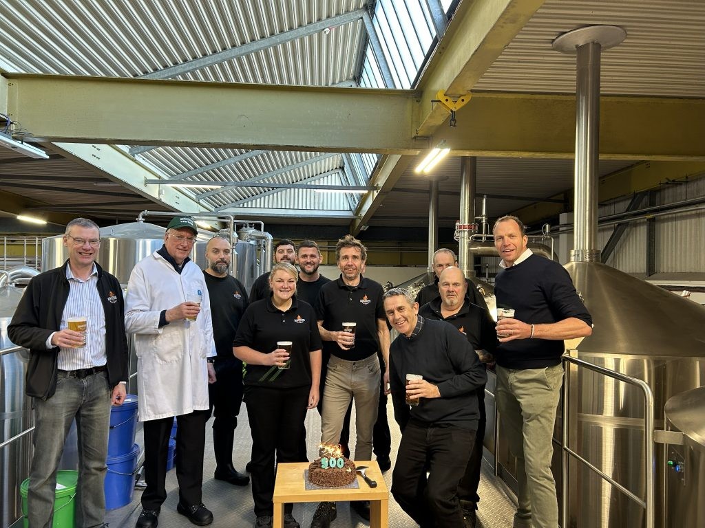 The brew team celebrating 500 brews at new brewhouse
