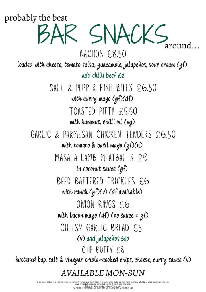 red lion bar snacks menu