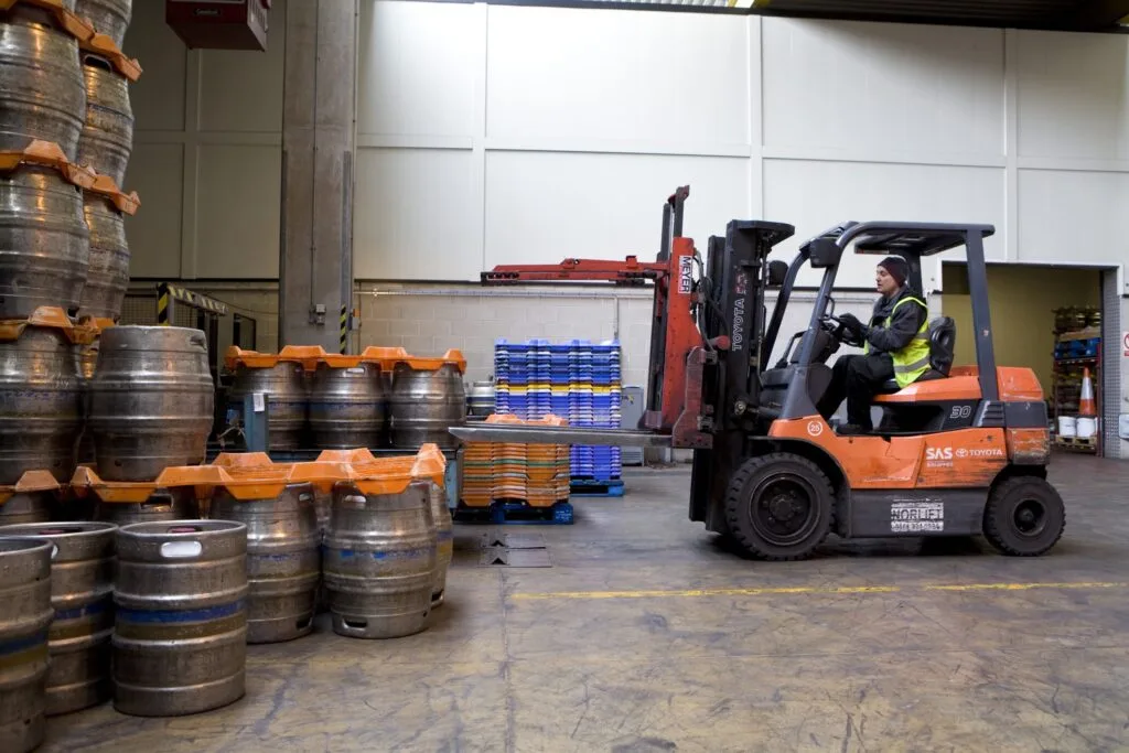 Moving kegs with a forklift